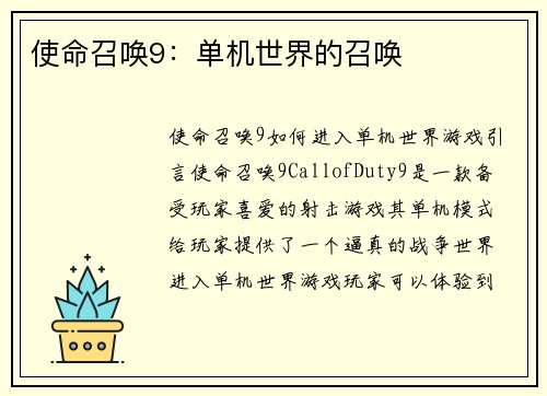 使命召唤9：单机世界的召唤