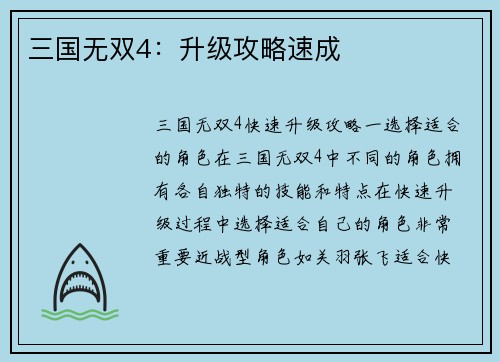 三国无双4：升级攻略速成